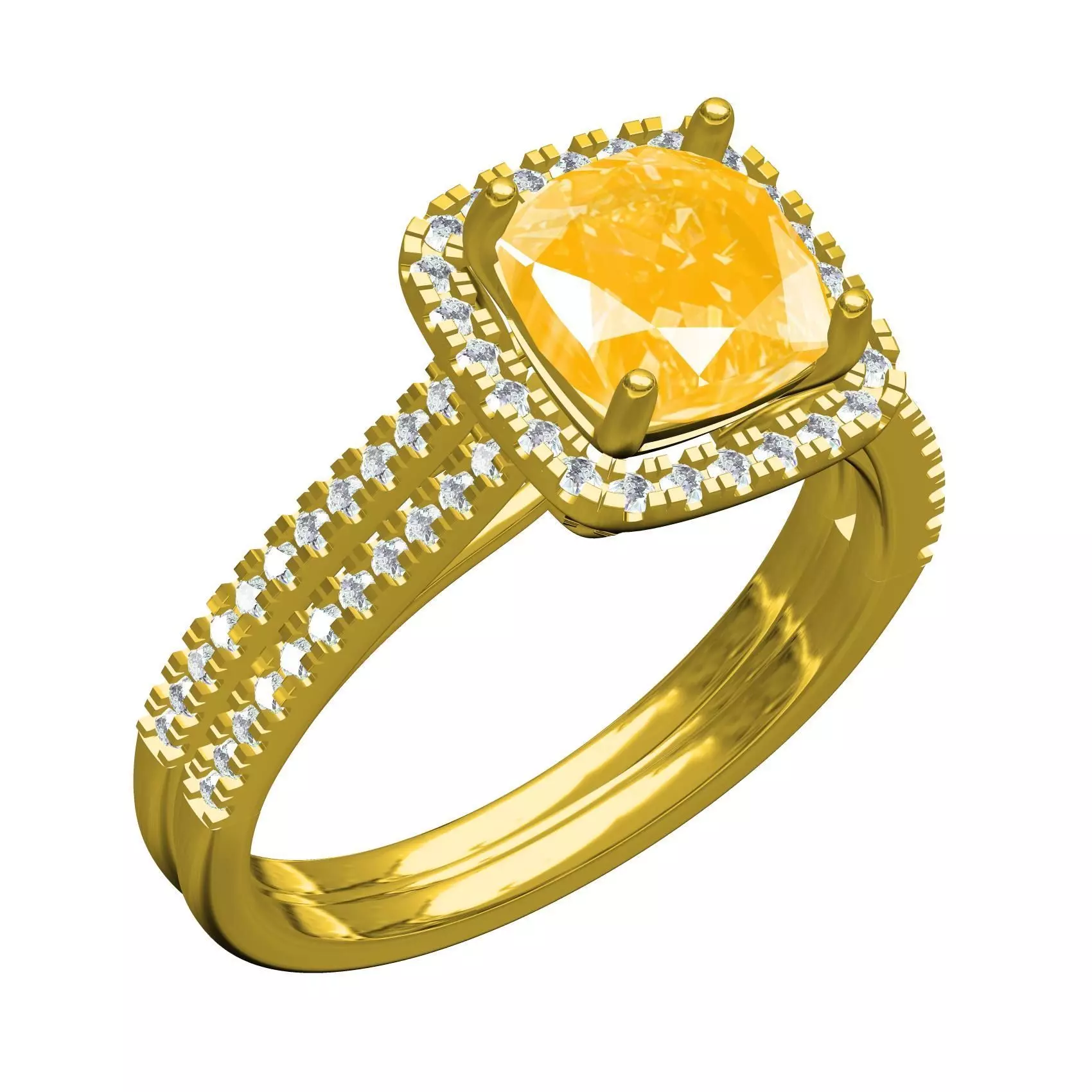 Cushion Cut Fancy Yellow Diamond Solitaire Engagement Ring 3D print model_0