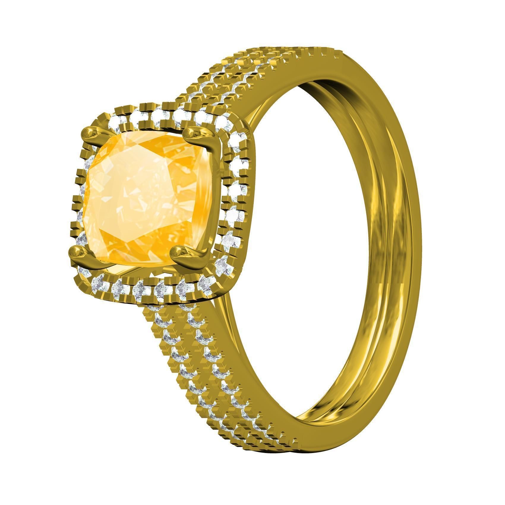 Cushion Cut Fancy Yellow Diamond Solitaire Engagement Ring 3D print model_3