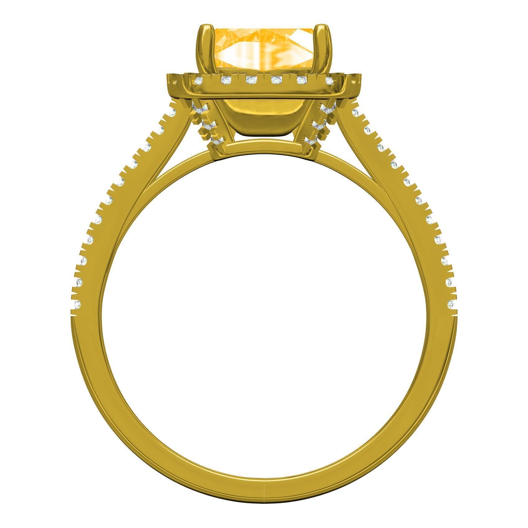 Cushion Cut Fancy Yellow Diamond Solitaire Engagement Ring 3D print model_5