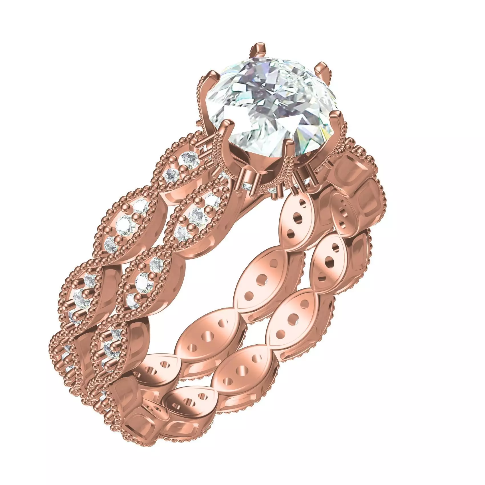 Antique Vintage Engagement Ring with Band 3D print model