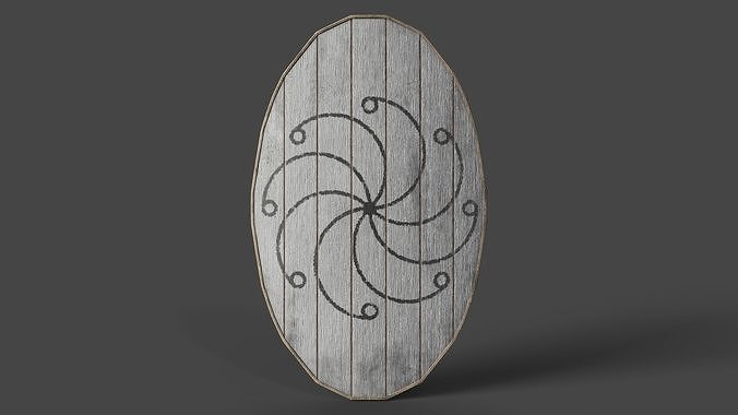 Slavic ellipse shield-painted white with radial symbol Low-poly 3D model