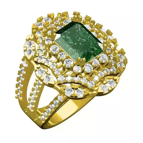 Fancy Green Emerald Stone Vintage Cocktail Ring
