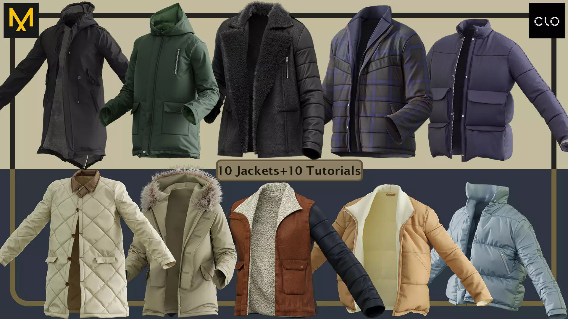 10 men Jackets with Marvelous PLUS 10 Video Tutorials 3D model_0