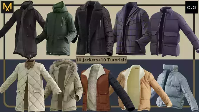10 men Jackets with Marvelous PLUS 10 Video Tutorials 3D model