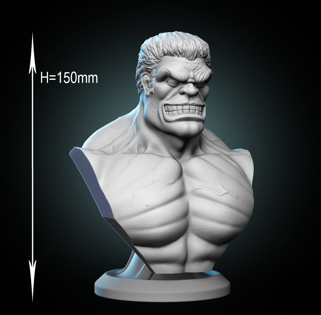 RED HULK BUST STL 3D print model_2