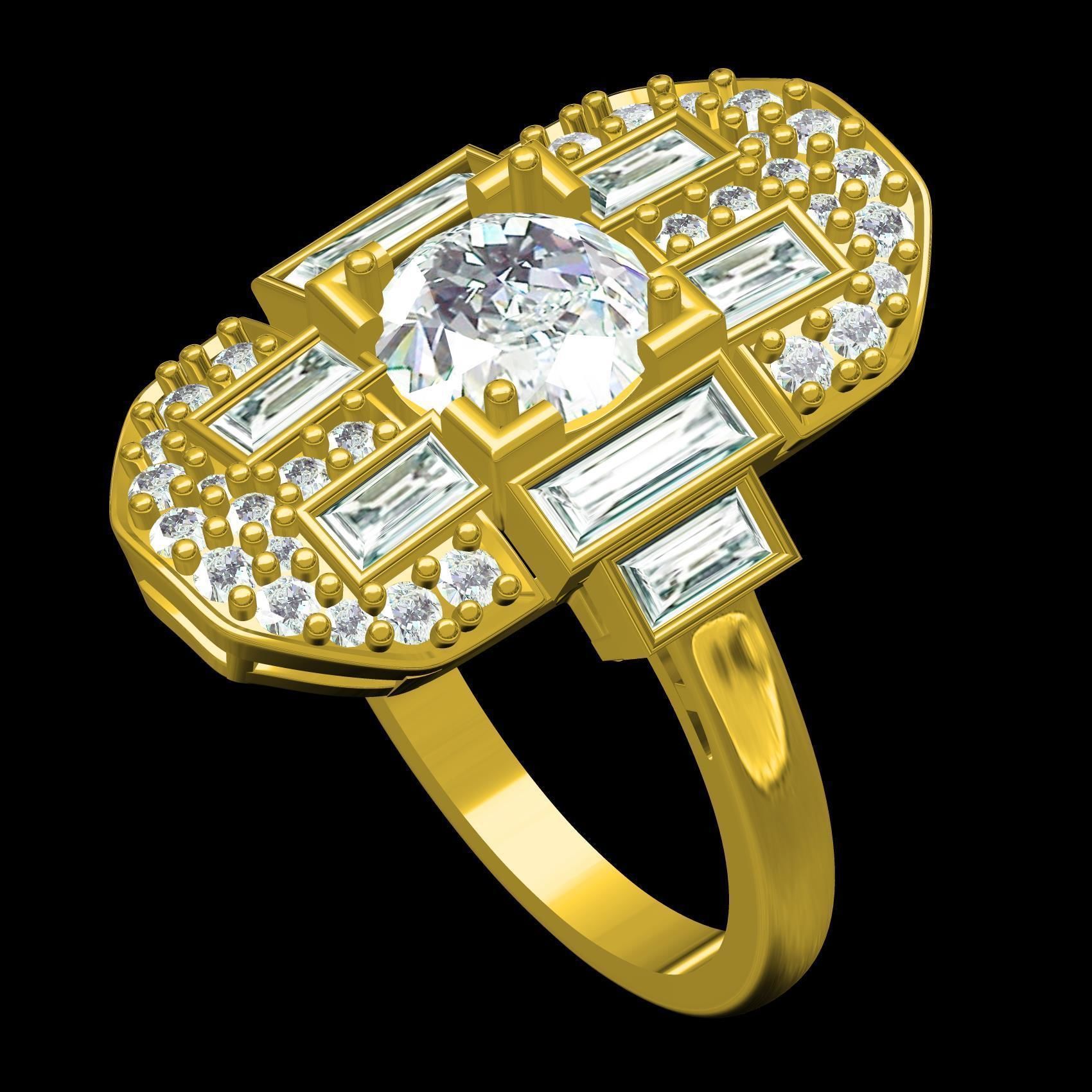 Round and Baguette Bezel Set Solitaire Engagement Ring 3D print model_10