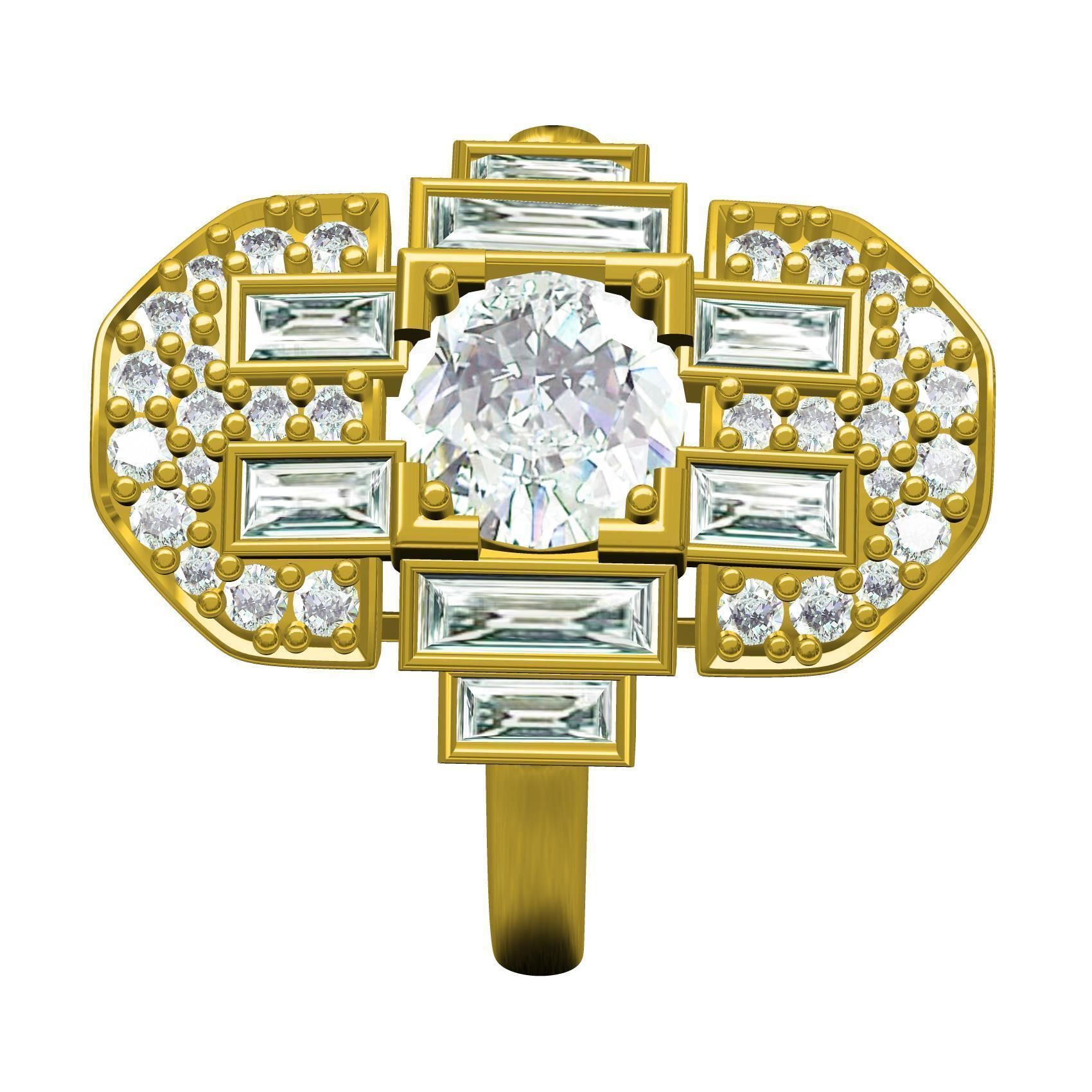 Round and Baguette Bezel Set Solitaire Engagement Ring 3D print model_8