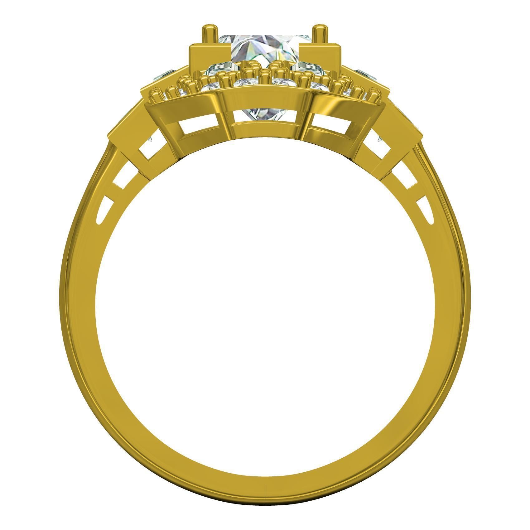 Round and Baguette Bezel Set Solitaire Engagement Ring 3D print model_5