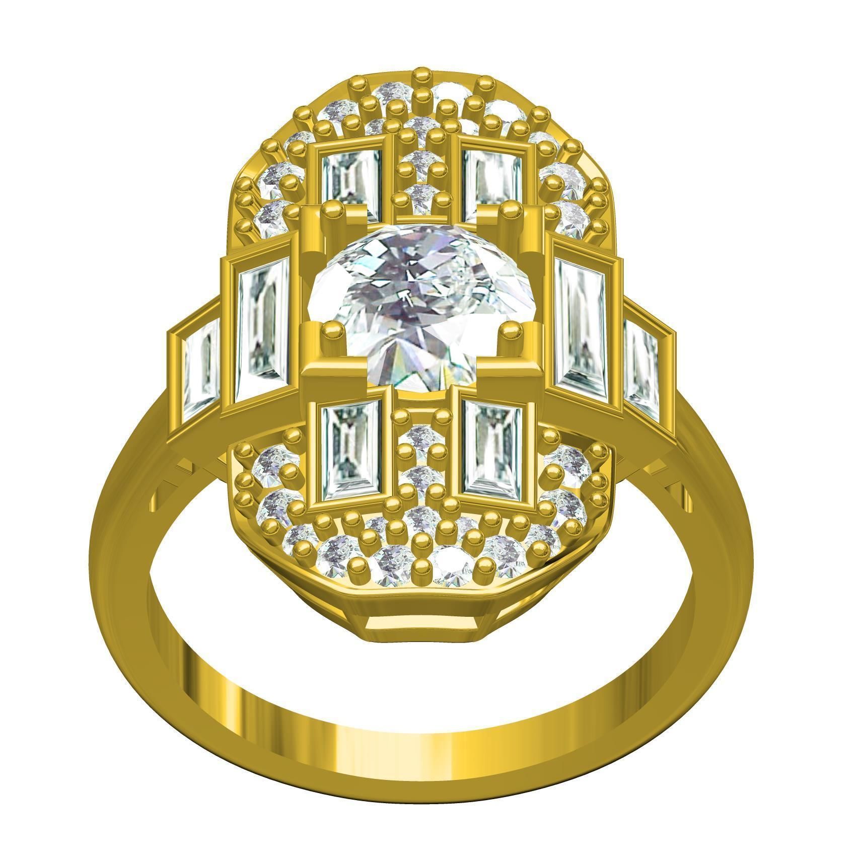 Round and Baguette Bezel Set Solitaire Engagement Ring 3D print model_2