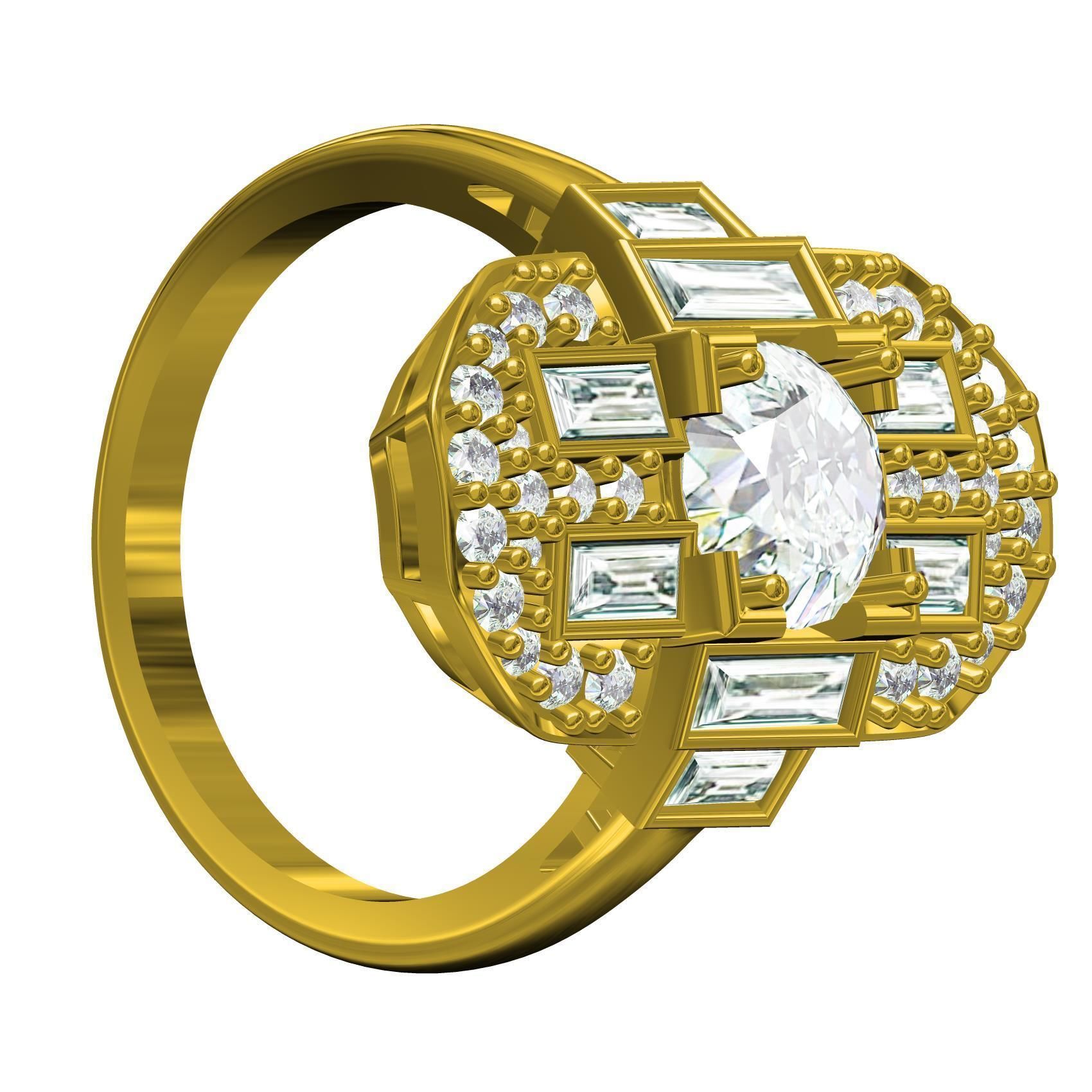 Round and Baguette Bezel Set Solitaire Engagement Ring 3D print model_4