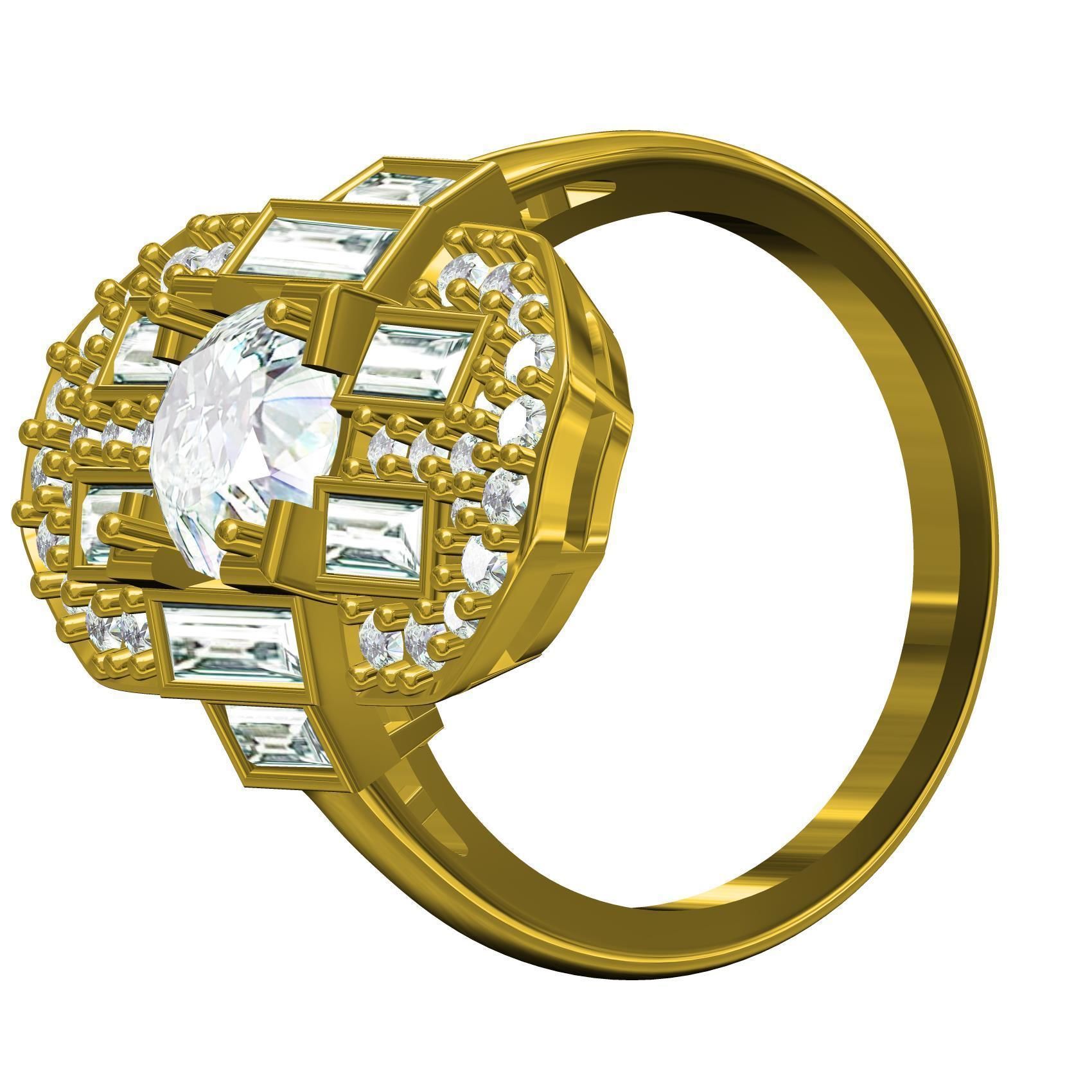 Round and Baguette Bezel Set Solitaire Engagement Ring 3D print model_3