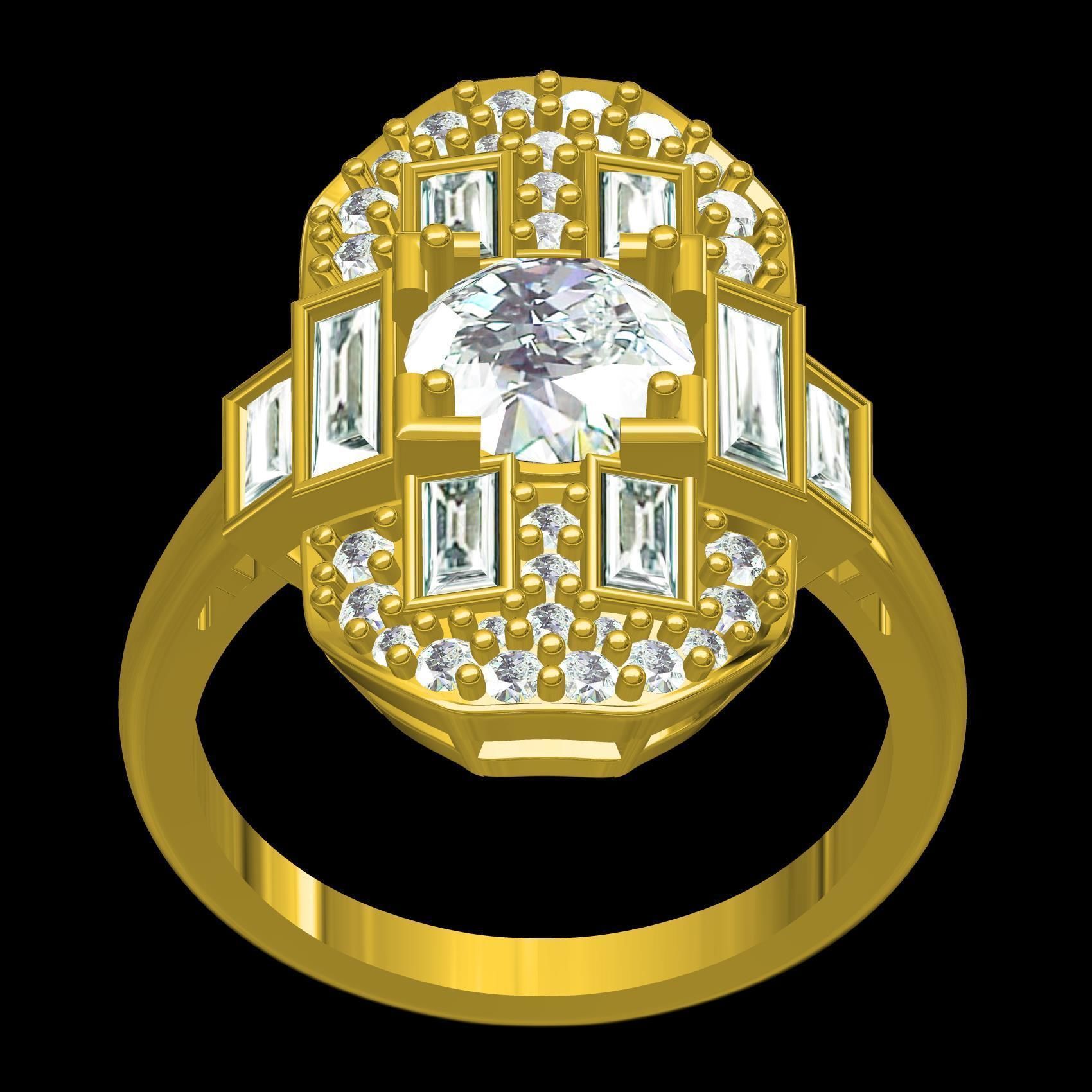 Round and Baguette Bezel Set Solitaire Engagement Ring 3D print model_9