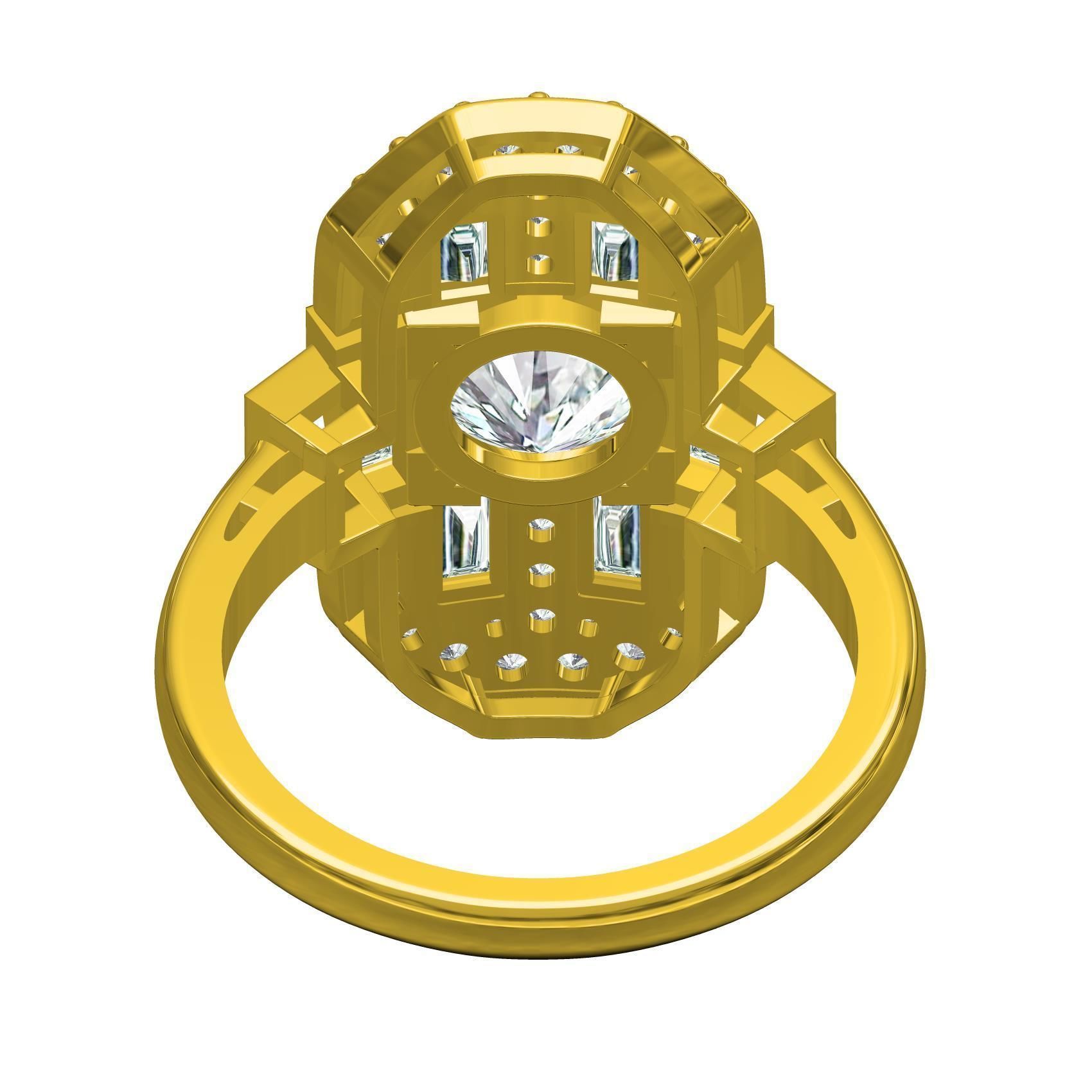 Round and Baguette Bezel Set Solitaire Engagement Ring 3D print model_7