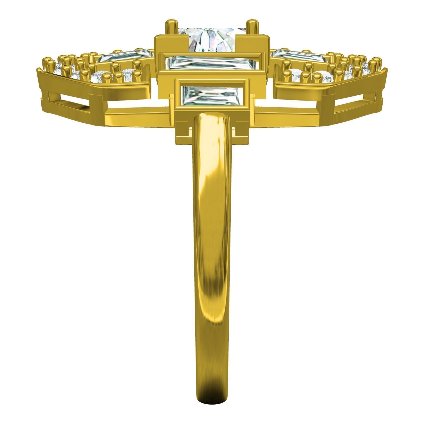 Round and Baguette Bezel Set Solitaire Engagement Ring 3D print model_6