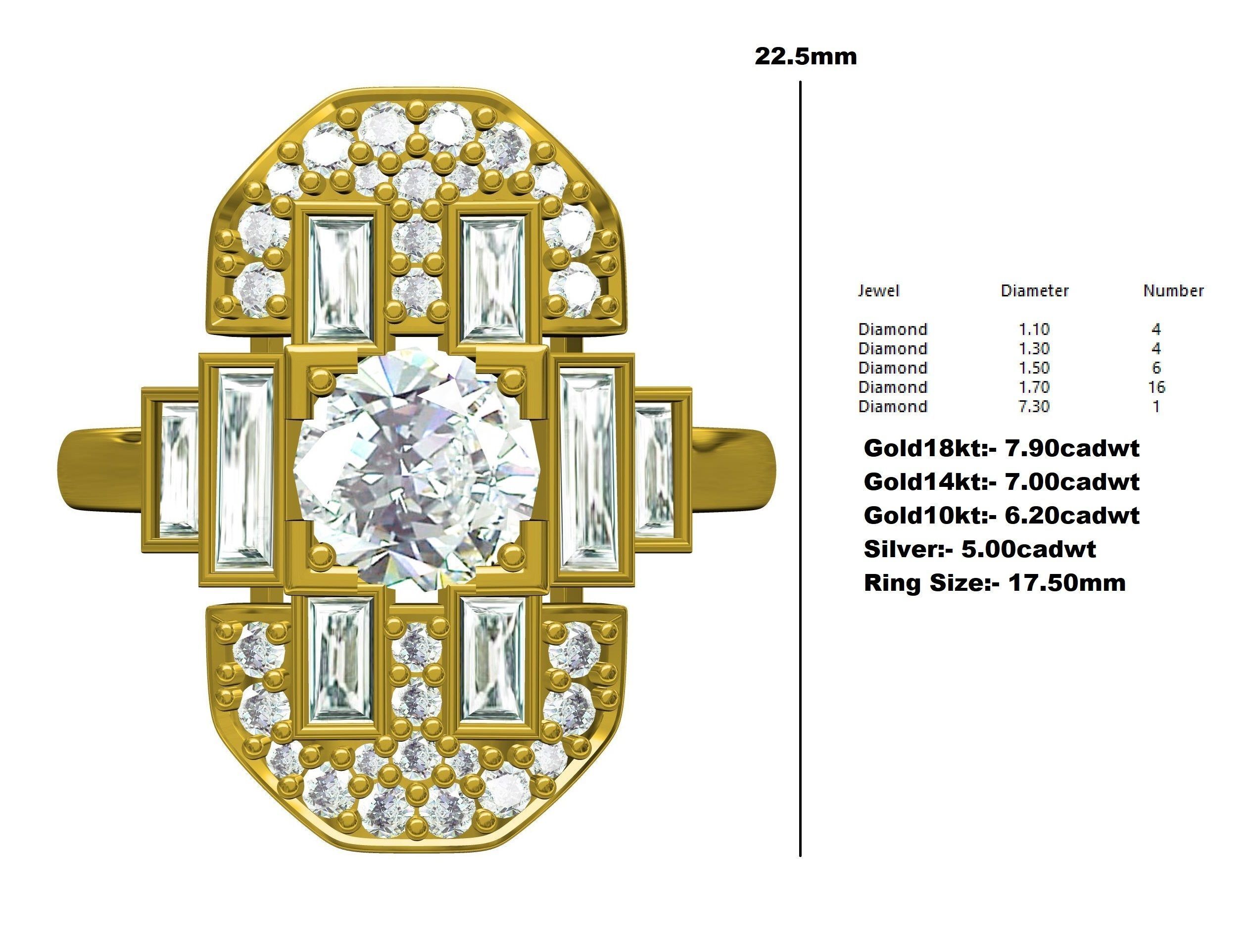 Round and Baguette Bezel Set Solitaire Engagement Ring 3D print model_12