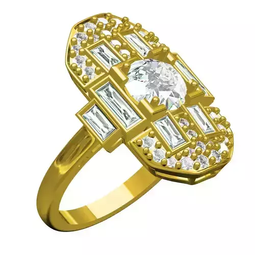 Round and Baguette Bezel Set Solitaire Engagement Ring