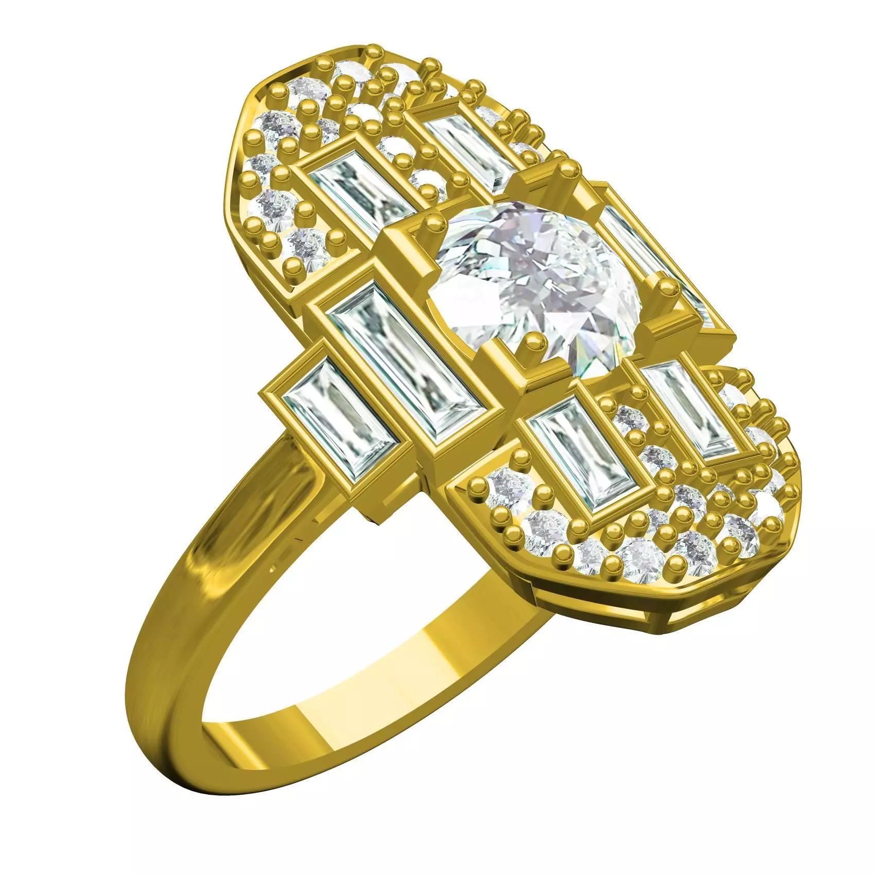 Round and Baguette Bezel Set Solitaire Engagement Ring 3D print model_0