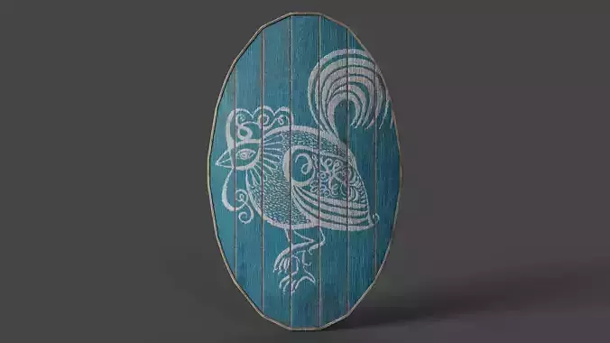 Slavic ellipse shield-painted blue with rooster symbol