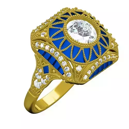 Antique Blue Sapphire Stone Art Deco Inspired Engagement Ring