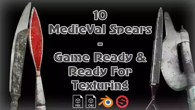 10 MedieVal Spears - LowPoly And Game Ready Ready For Texturing