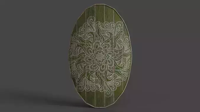 Slavic ellipse shield-painted green with flower symbol