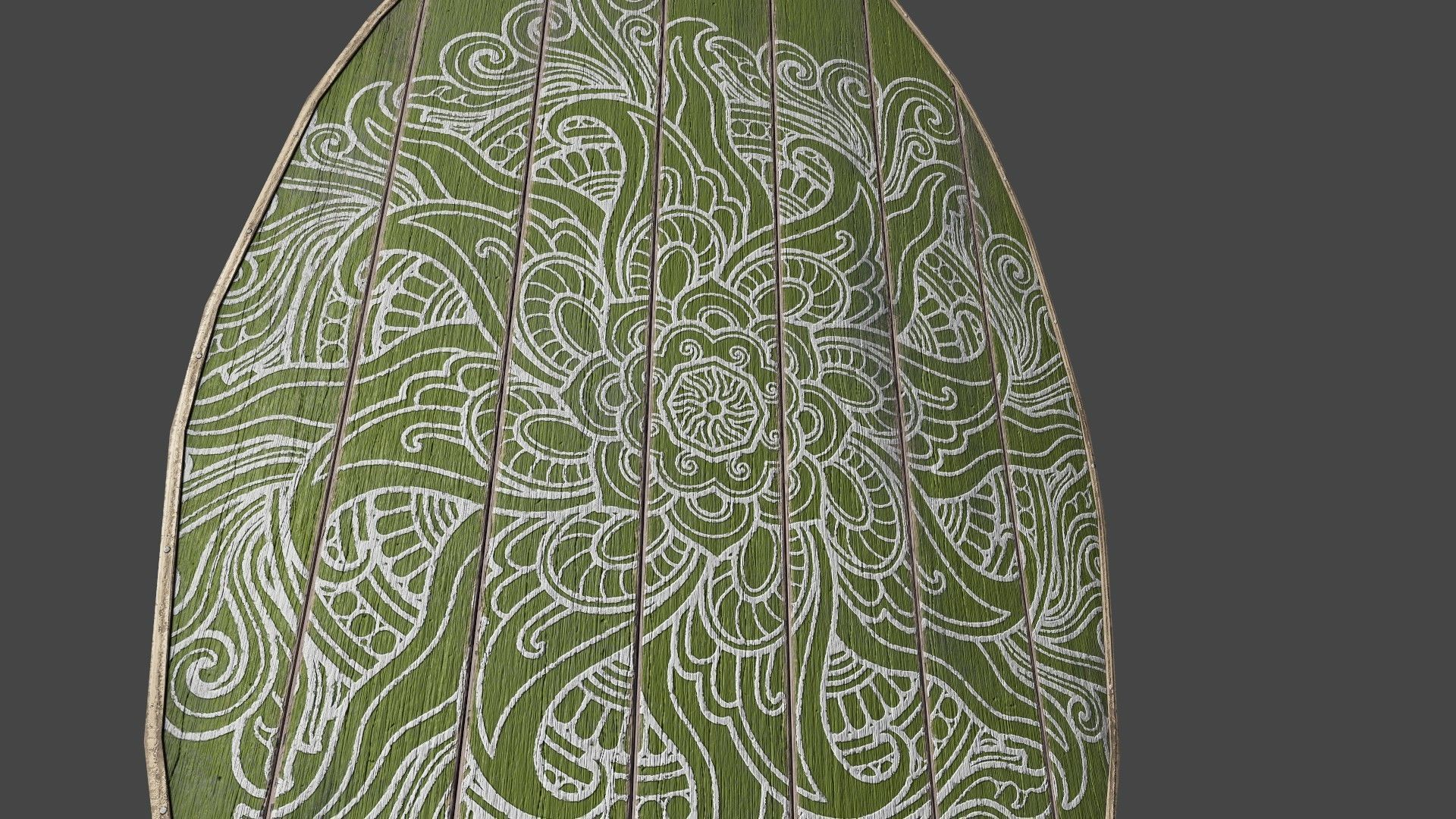 Slavic ellipse shield-painted green with flower symbol Low-poly 3D model_4