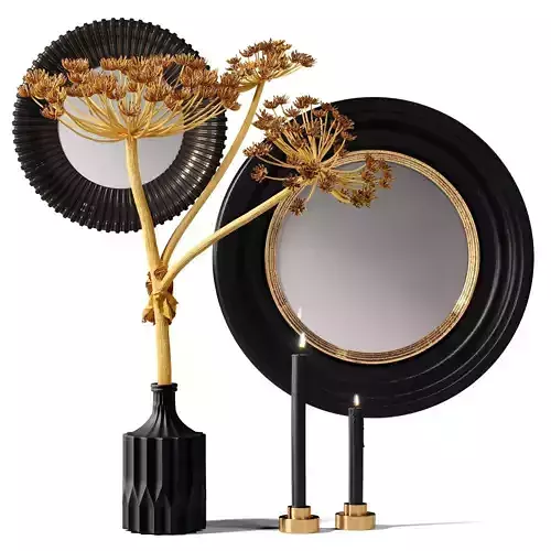 Decor Branch in a vase and mirrors Set 8 3D model
