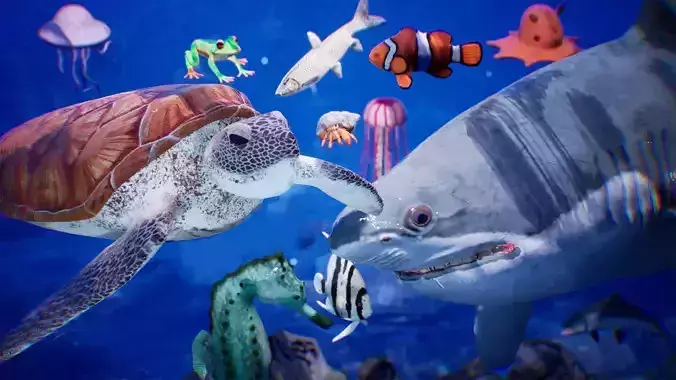 Sea Animals 12 Meshes Low-poly 3D model