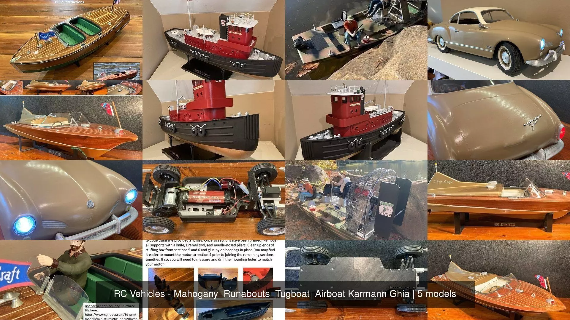RC Vehicles - Mahogany  Runabouts  Tugboat  Airboat Karmann Ghia 3D Model Collection_0