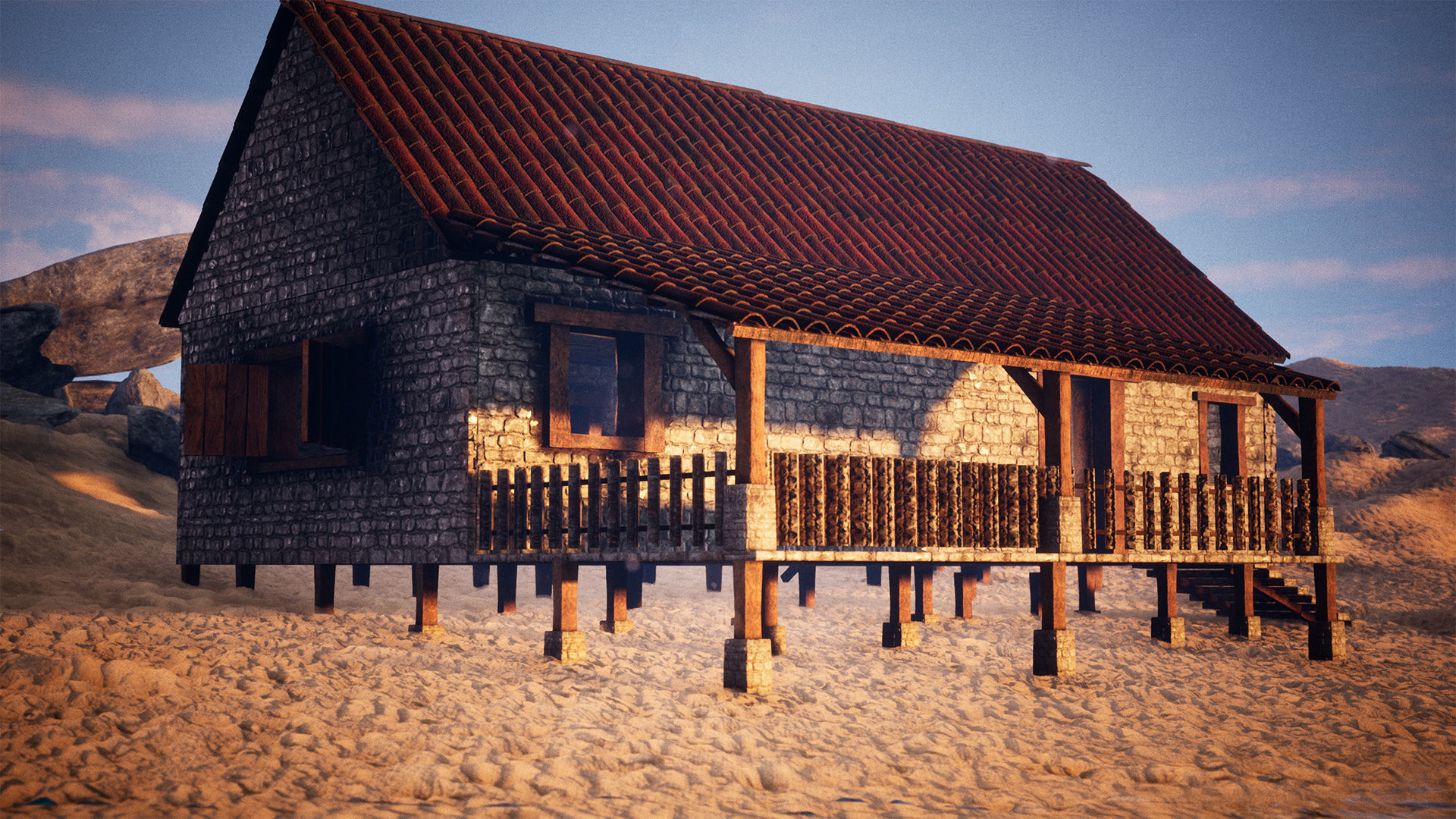 Modular Stone House 30 Assets Low-poly 3D model_15