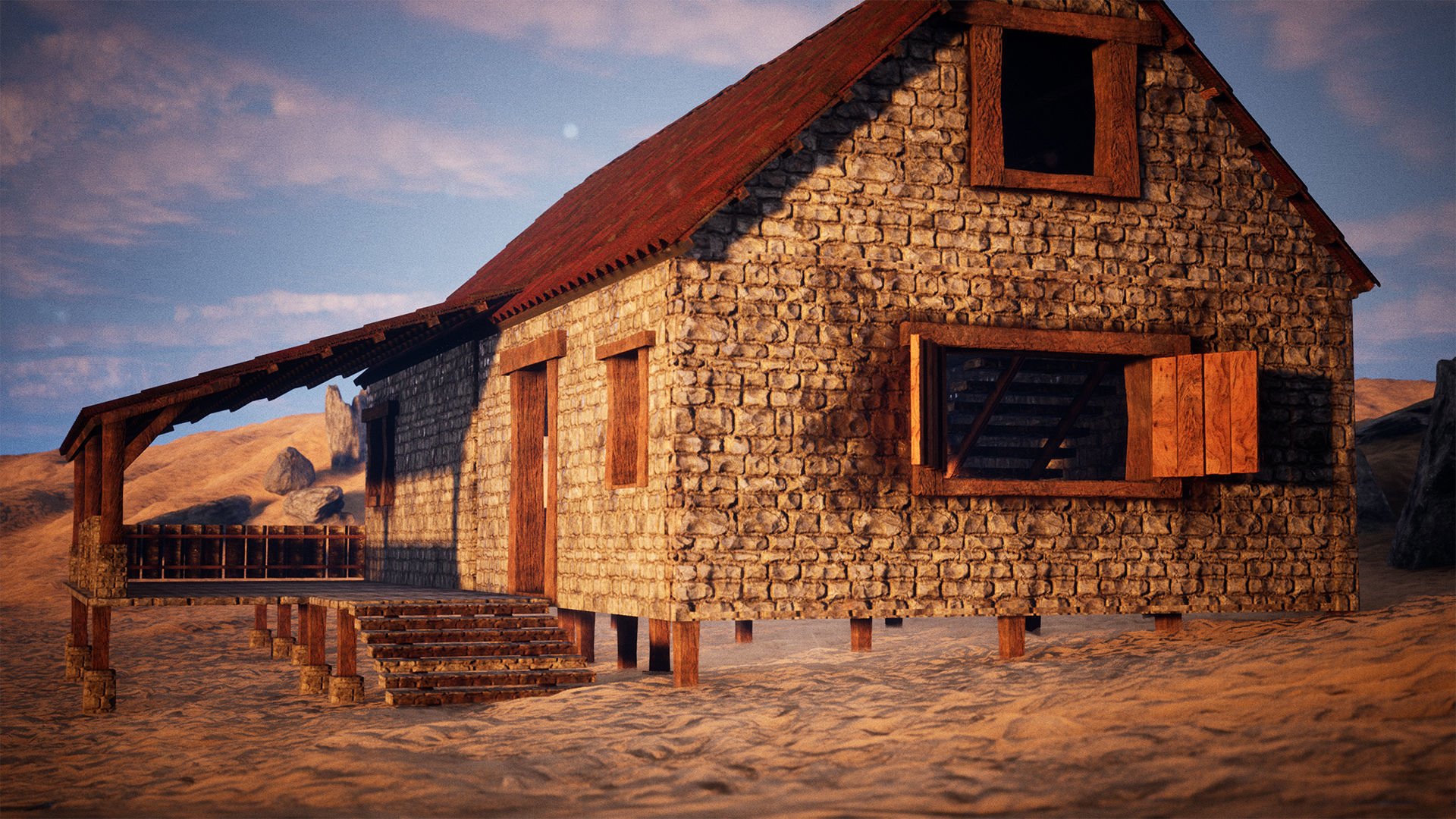 Modular Stone House 30 Assets Low-poly 3D model_10