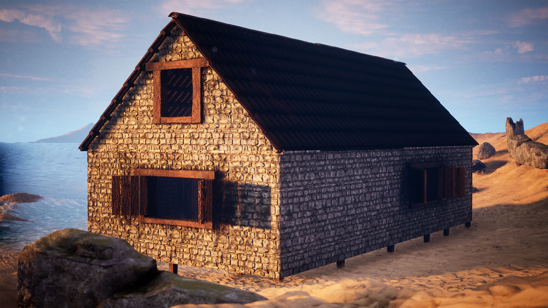 Modular Stone House 30 Assets Low-poly 3D model_9