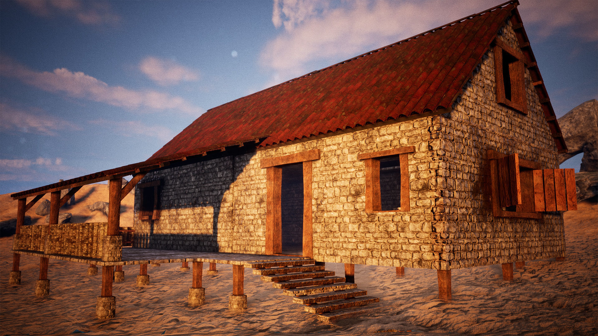 Modular Stone House 30 Assets Low-poly 3D model_3