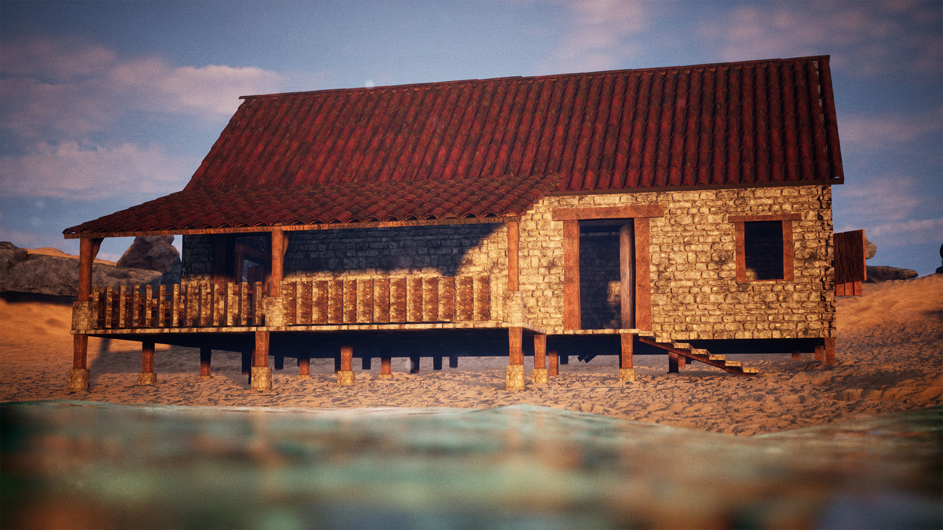 Modular Stone House 30 Assets Low-poly 3D model_13