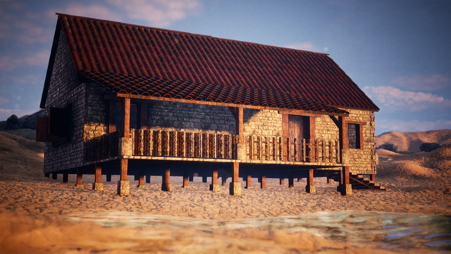 Modular Stone House 30 Assets Low-poly 3D model_14