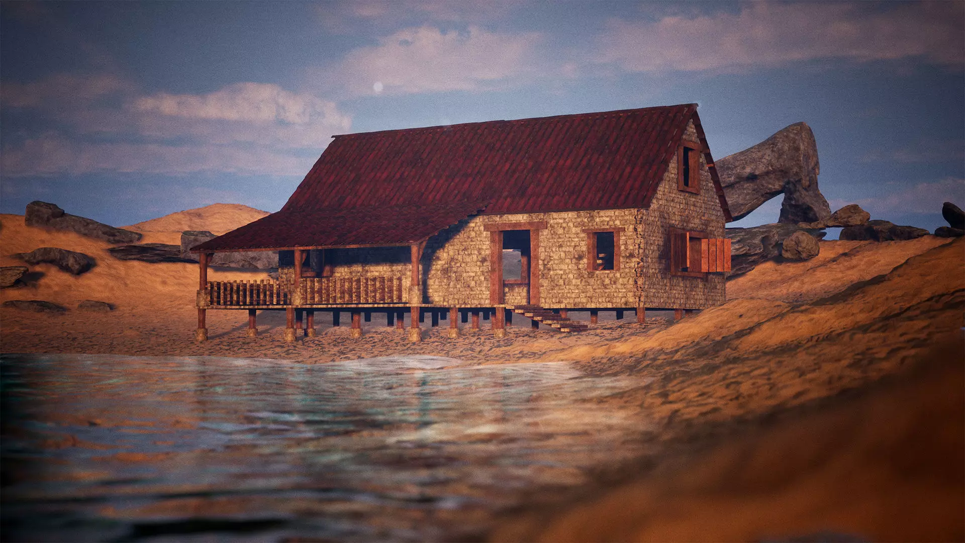 Modular Stone House 30 Assets Low-poly 3D model_0