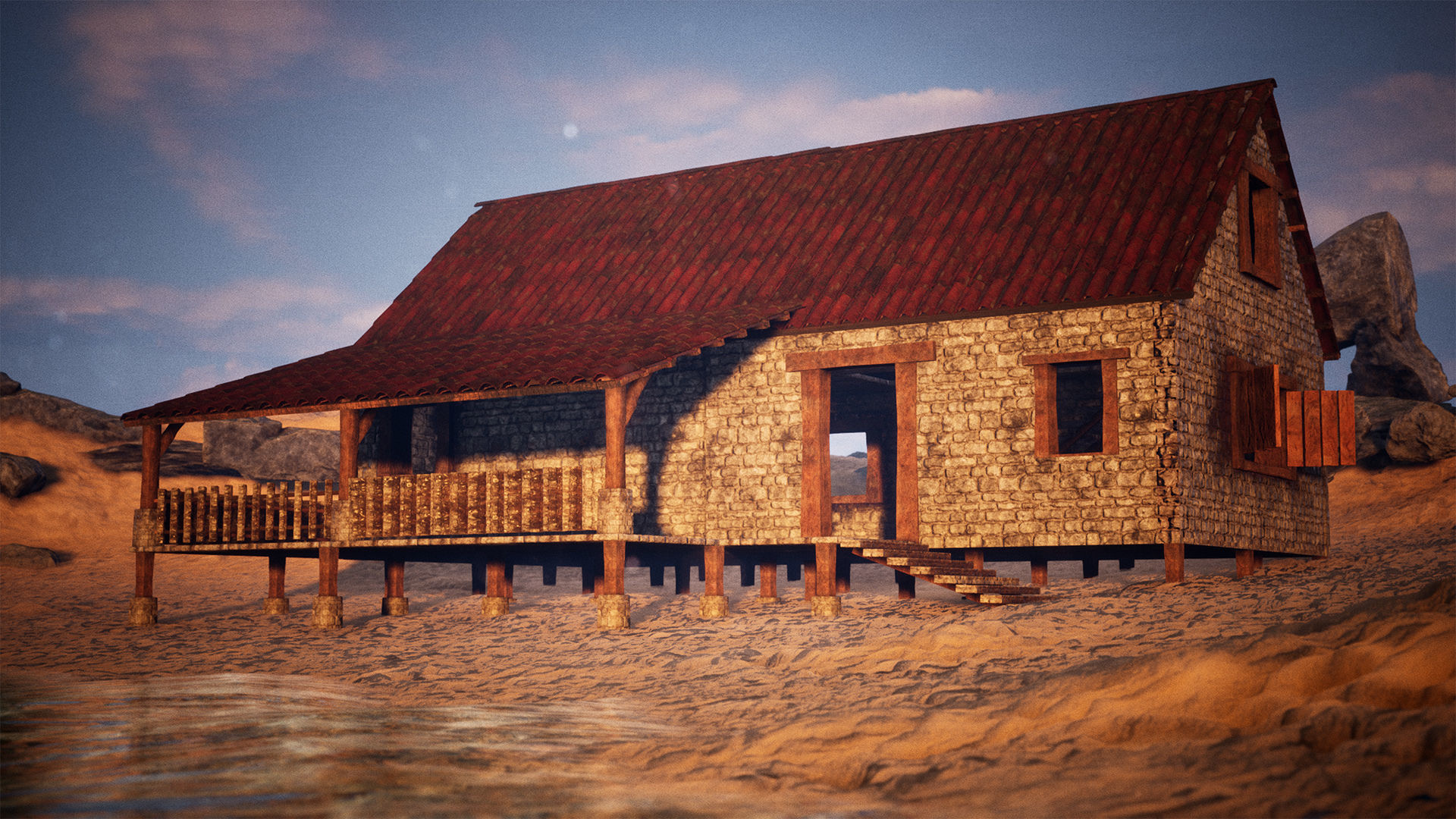 Modular Stone House 30 Assets Low-poly 3D model_12