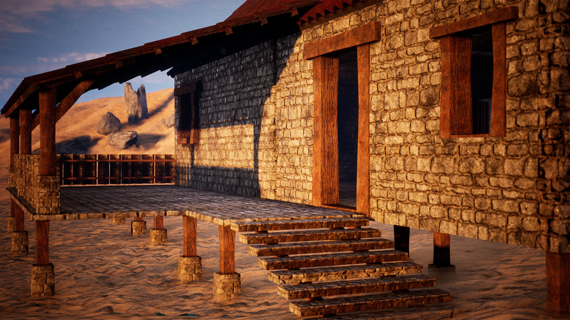 Modular Stone House 30 Assets Low-poly 3D model_8