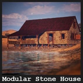 Modular Stone House 30 Assets Low-poly 3D model_16