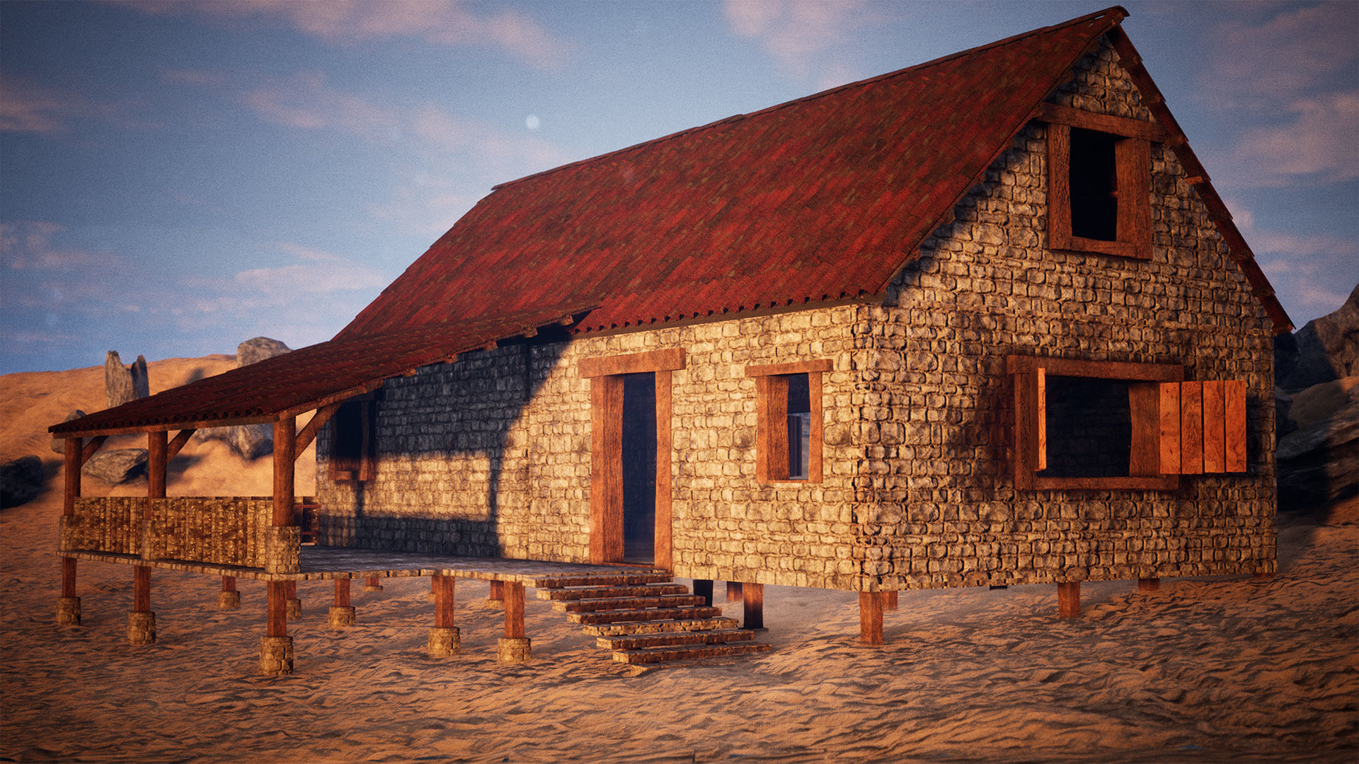 Modular Stone House 30 Assets Low-poly 3D model_11