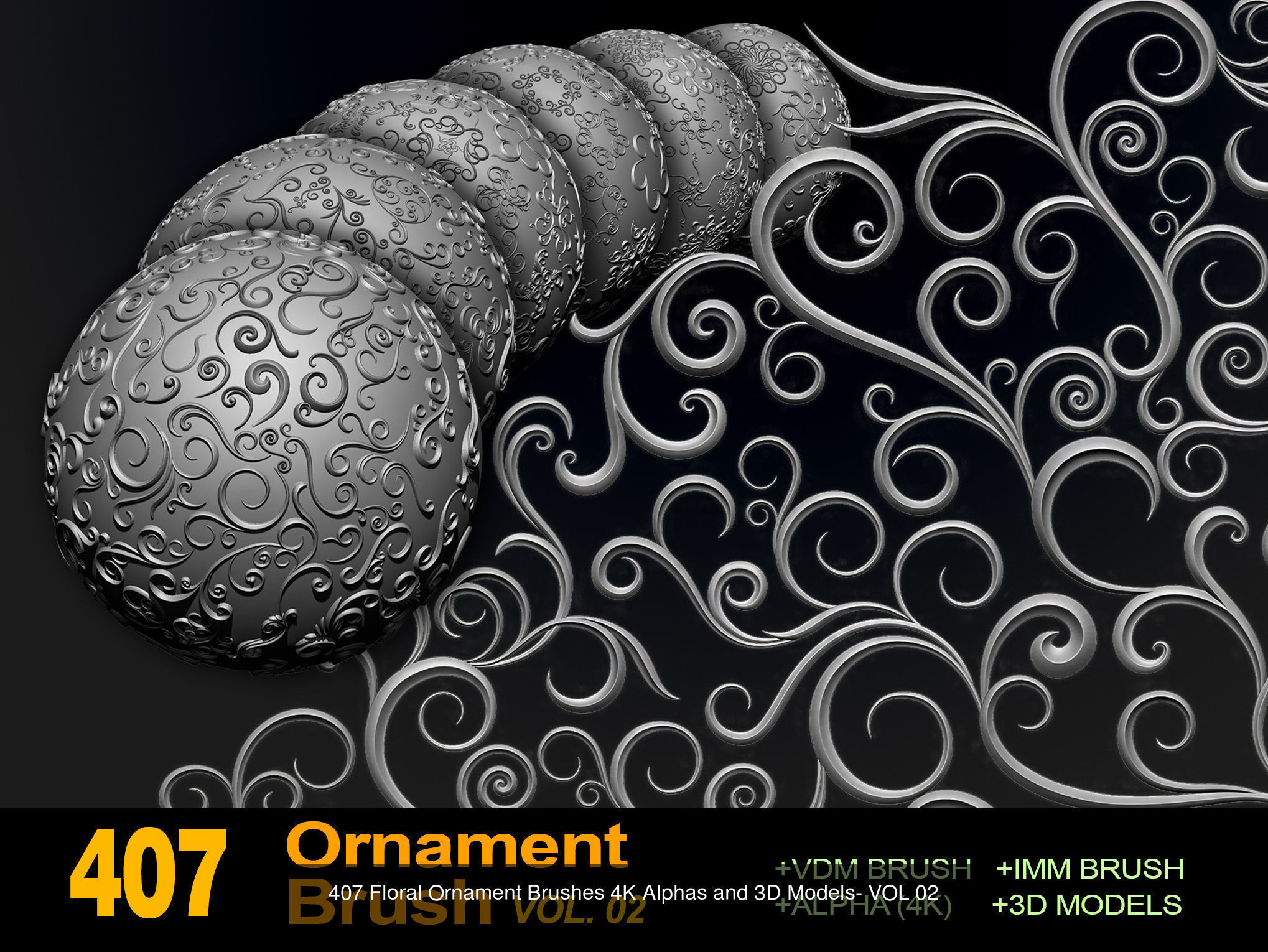 ORNAMENT BRUSHES ALPHA and 3D MODEL- VOL 01 - 02 - 03 - 04 - 05 3D Model Collection_5