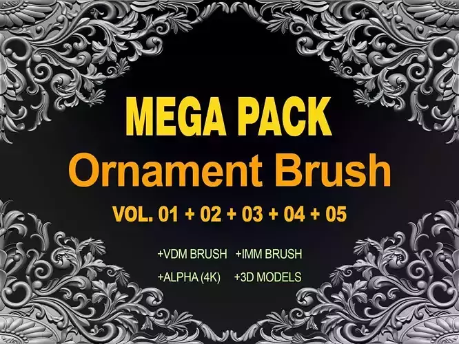 ORNAMENT BRUSHES ALPHA and 3D MODEL- VOL 01 - 02 - 03 - 04 - 05 3D Model Collection