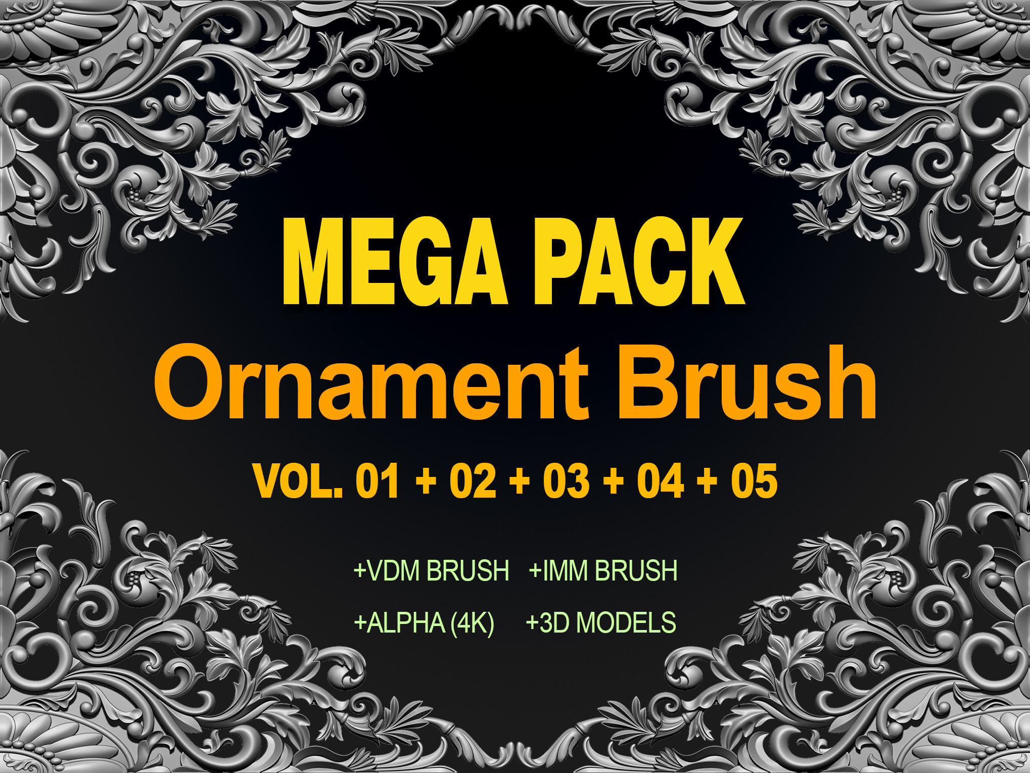 ORNAMENT BRUSHES ALPHA and 3D MODEL- VOL 01 - 02 - 03 - 04 - 05 3D Model Collection_0