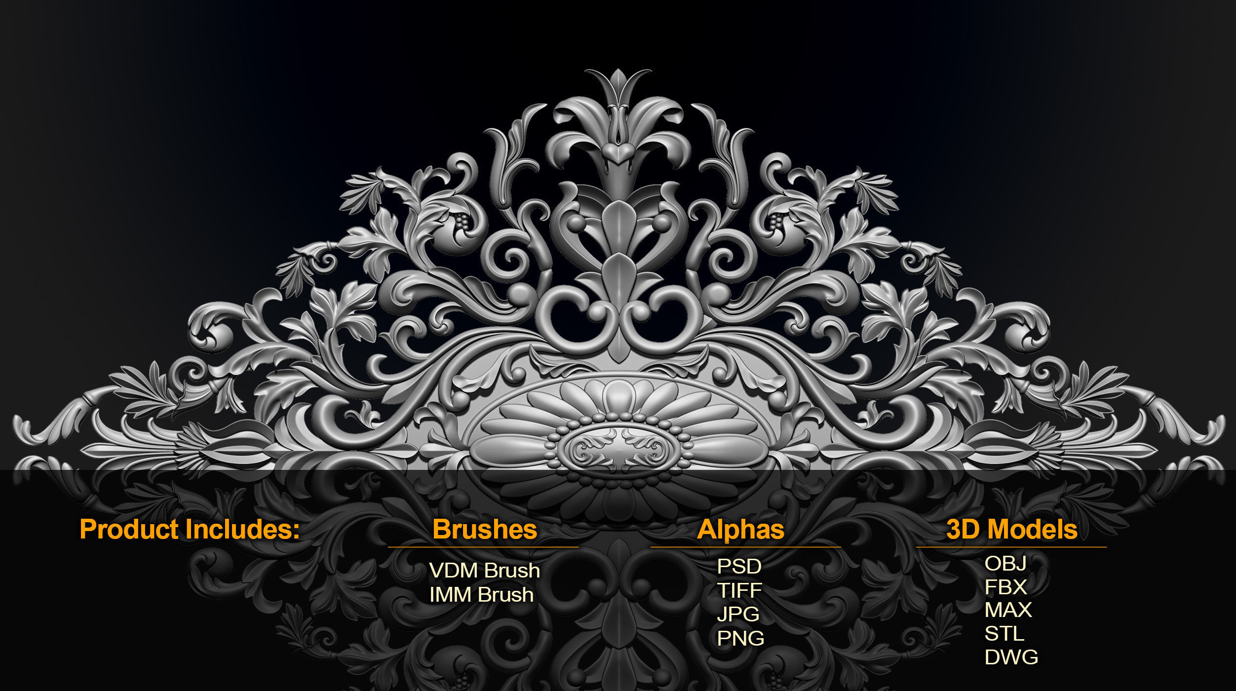 ORNAMENT BRUSHES ALPHA and 3D MODEL- VOL 01 - 02 - 03 - 04 - 05 3D Model Collection_7