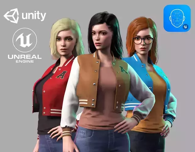 Streetwear Girl 1-7 - Casual Wear Girls Pack 3 Game-Ready Low-poly 3D model