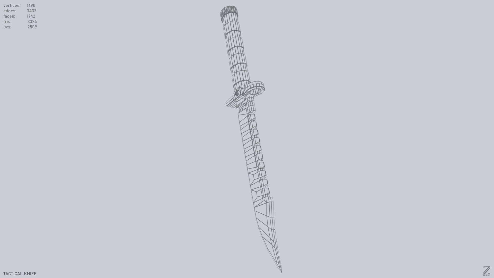 Tactical knife Low-poly 3D model_14