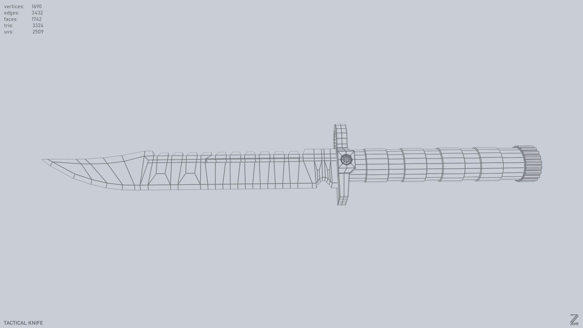 Tactical knife Low-poly 3D model_12