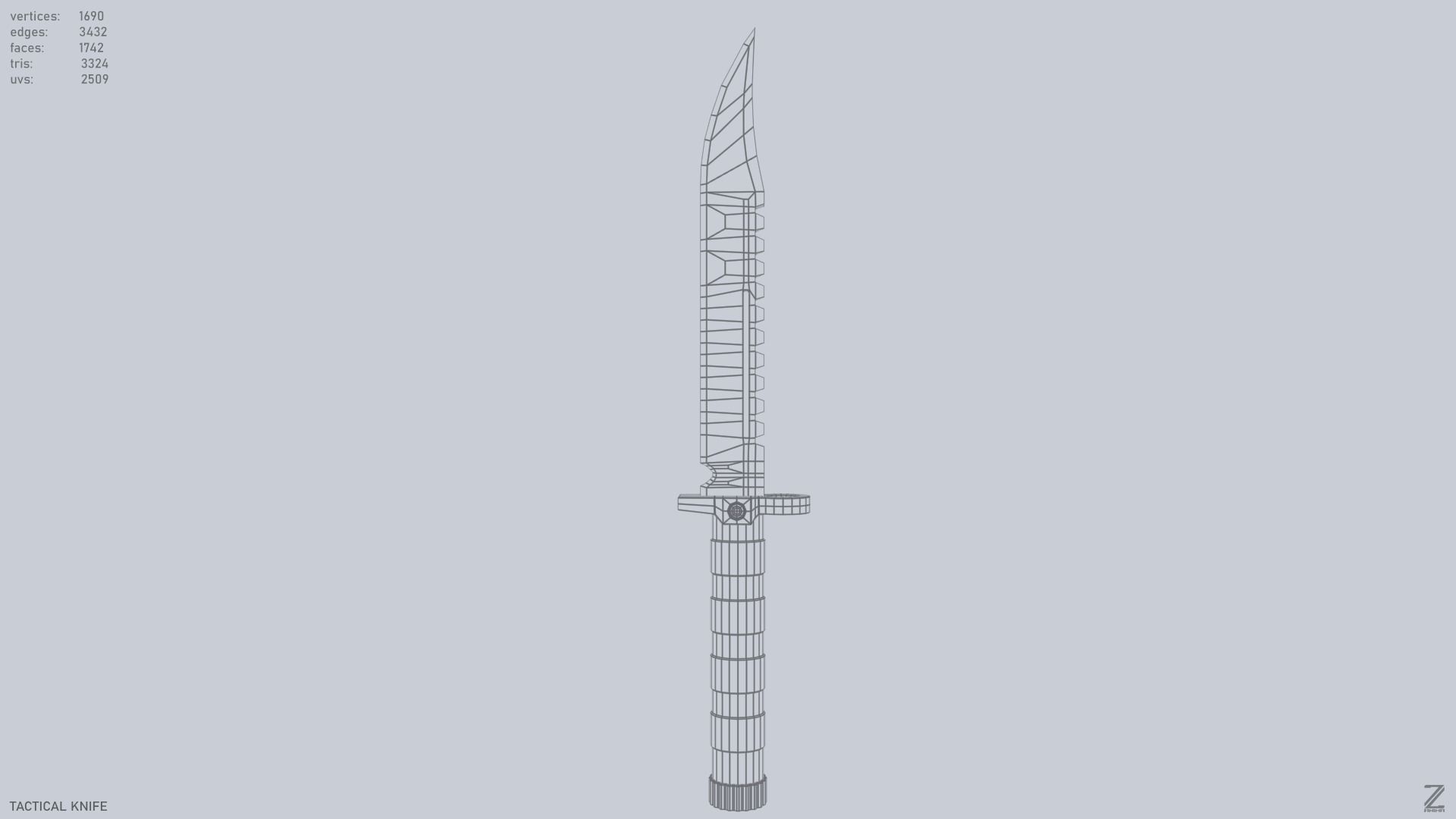 Tactical knife Low-poly 3D model_9