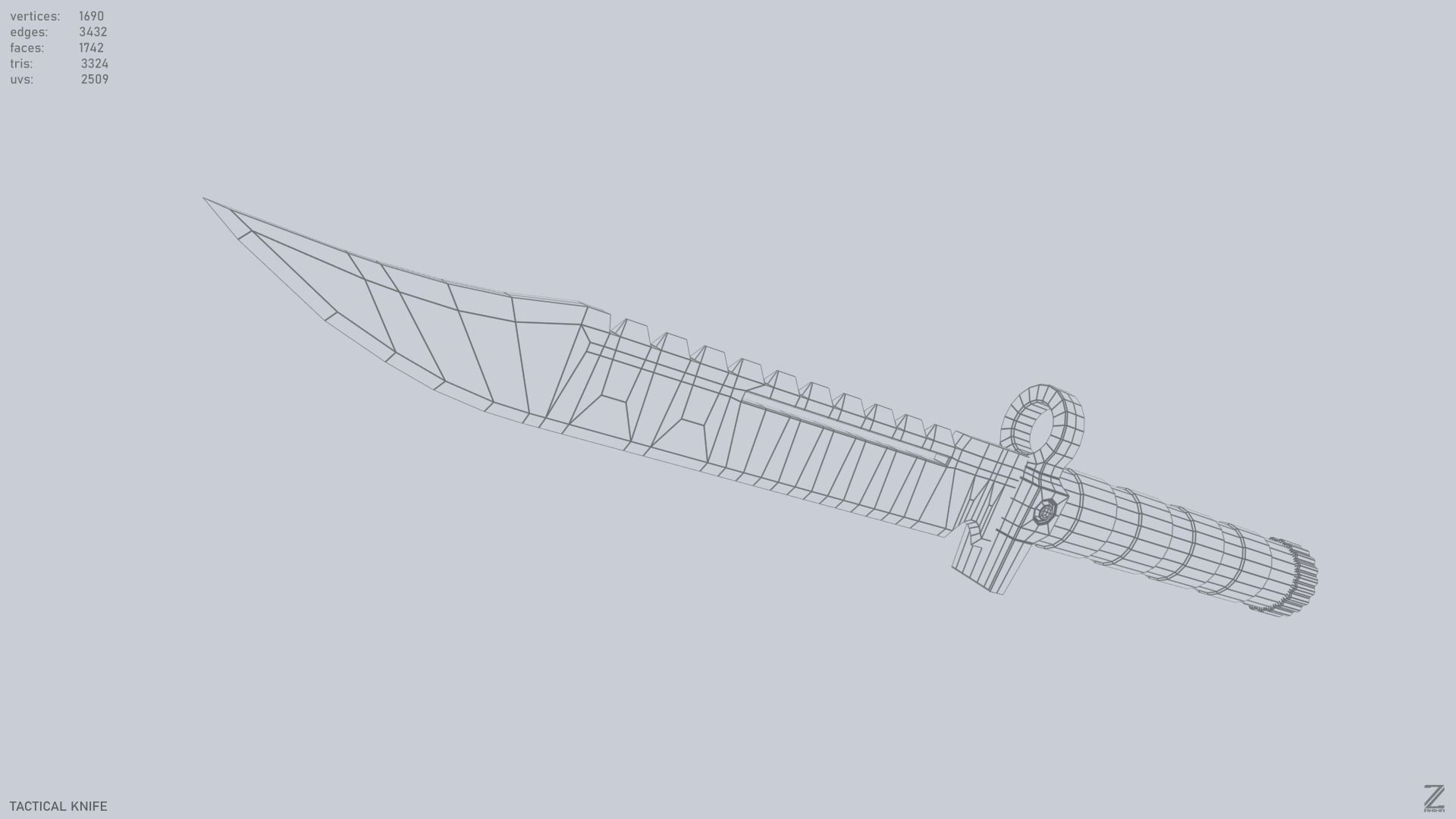Tactical knife Low-poly 3D model_3