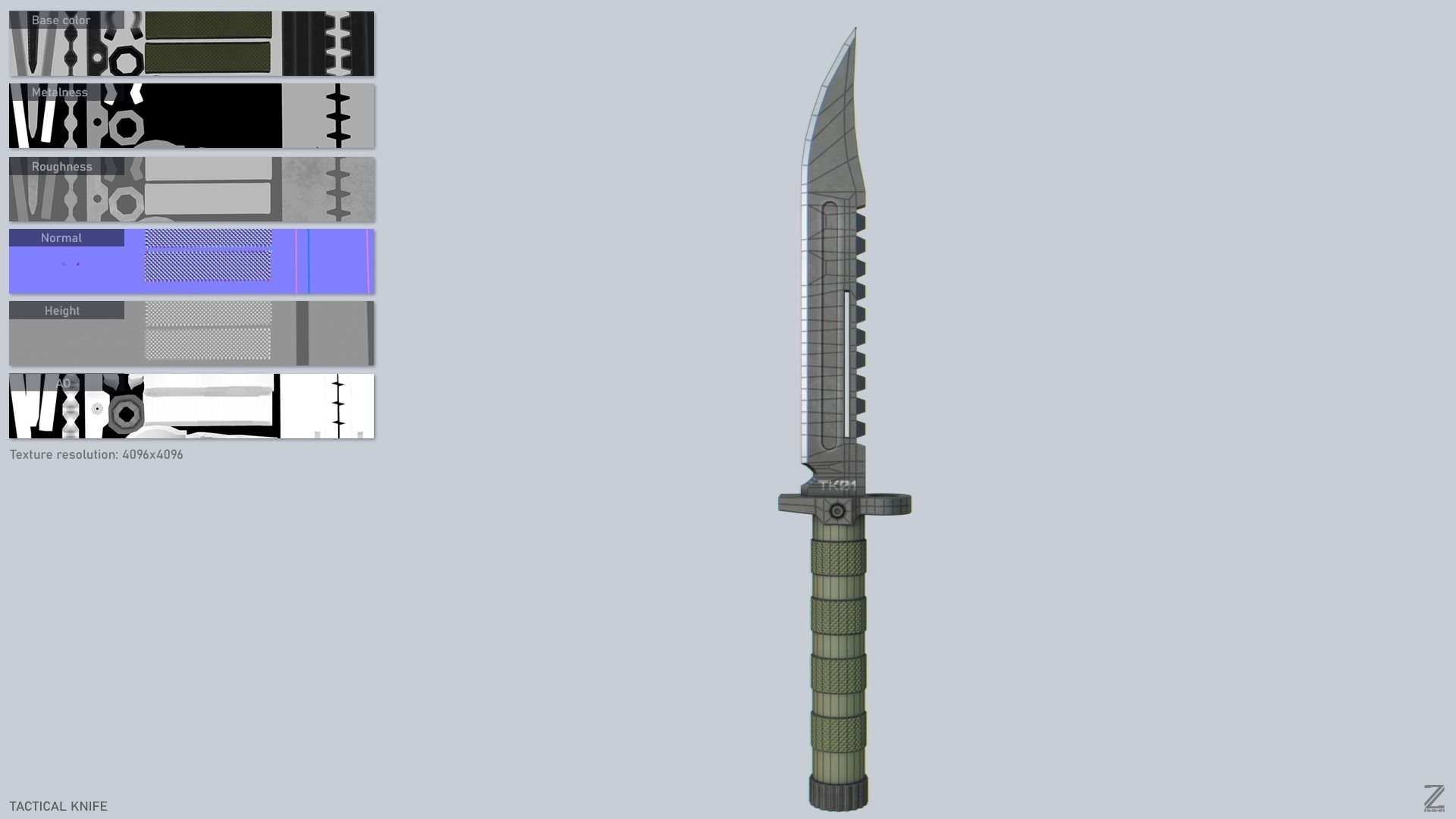 Tactical knife Low-poly 3D model_2
